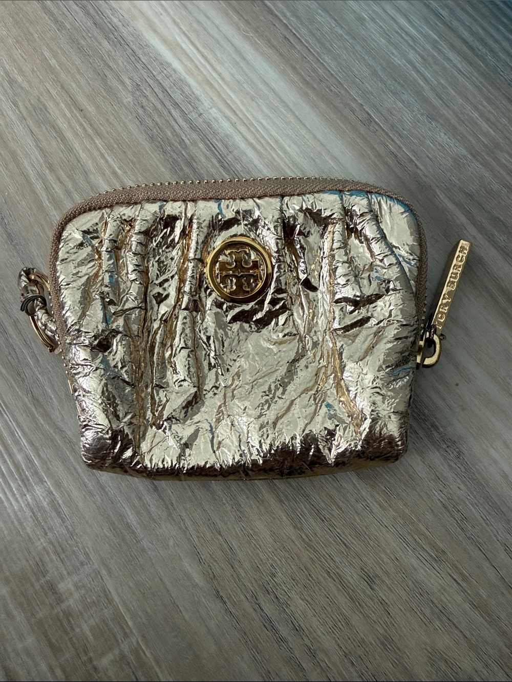 Tory Burch Gold Metallic Crinkled Coin Purse